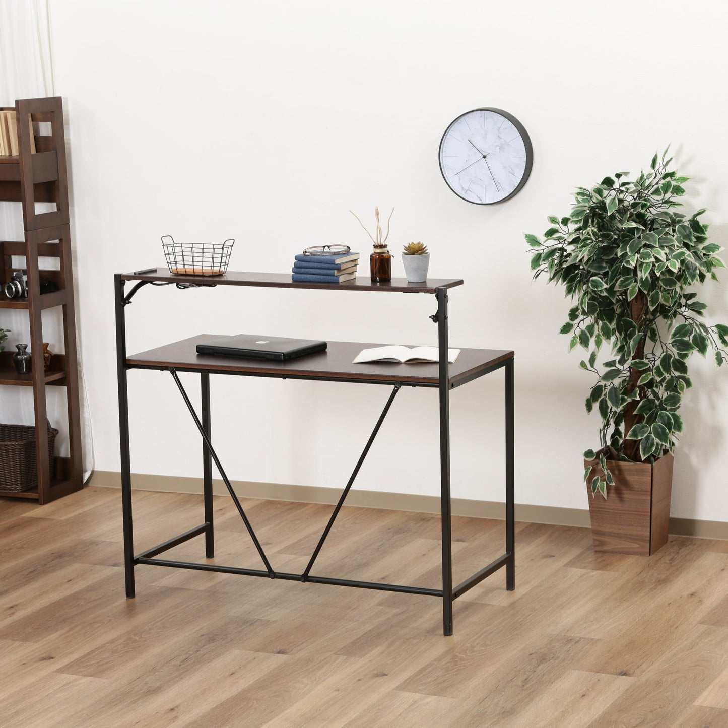 折りたたみ可能棚付きワークデスク